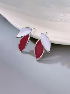 VAGHBHATT Silver-Plated Leaf Shaped Enamelled Studs