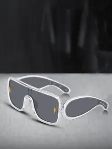 DressBerry Women White Browline Sunglasses with Grey UV Protected Lens DBSG-86984-03