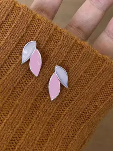 KRENOZ Silver Plated Dual-Leaf Enamelled Studs