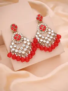 Anouk Gold-Plated Kundan Studded and Pearls Beaded Contemporary Shaped Chandbalis