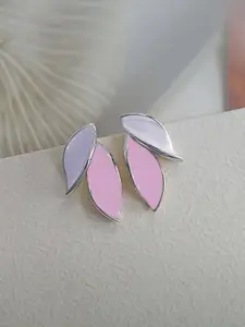 VAGHBHATT Silver-Plated Leaf Shaped Enamelled Studs