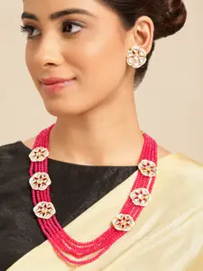 Anouk Pink Kundan Beaded Layered Necklace Set