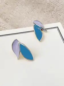 VAGHBHATT Silver-Plated Leaf Shaped Enamelled Studs