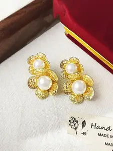DIVASTRI Korean Gold- Plated Floral Shaped Pearls Studs