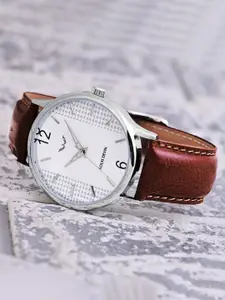 LOUIS DEVIN Men Brown & Silver Dial Faux Leather Strap Wrist Watch LD-WT077-SLV-BRW.