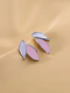 VAGHBHATT Silver-Plated Leaf Shaped Enamelled Studs