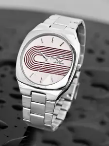 LOUIS DEVIN Men Silver Toned & Brown Stainless Steel Chain Wrist Watch LD-G073-CBRW-CH.