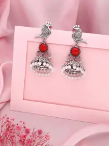 Anouk Silver Plated Artificial Stones Studded & Beads Beaded Oxidised Dome Shaped Jhumkas