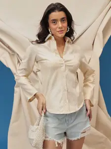 KALINI Comfort Slim Fit Vertical Stripes Spread Collar Cotton Party Shirt