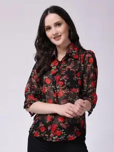 SCORPIUS Floral Printed Spread Collar Georgette Casual Shirt