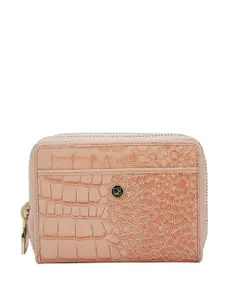 Da Milano Women Animal Textured Leather Zip Around Wallet