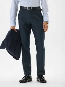 Snitch Men Navy Blue Mid-Rise Slim Fit Trouser