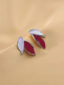 VAGHBHATT Silver-Plated Leaf Shaped Enamelled Studs