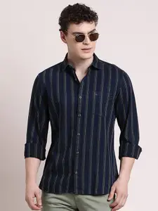 Turtle Striped Spread Collar Long Sleeves Pure Cotton Relaxed Slim Fit Casual Shirt