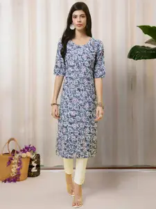 Anouk Rustic Floral Printed Round Neck Straight Kurta
