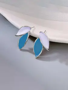 VAGHBHATT Silver-Plated Leaf Shaped Enamelled Studs