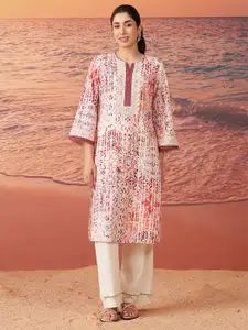 Lakshita Ethnic Motifs Printed Cotton Linen Straight Kurta