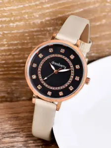 DressBerry Women Embellished Dial & Leather Straps Analogue Watch HOBDB-283-CM