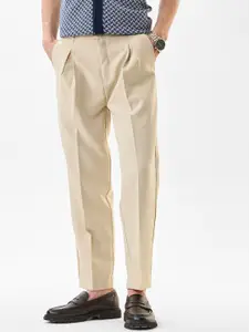Snitch Men Beige High-Rise Slim Fit Trouser