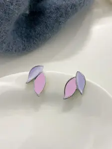 VAGHBHATT Silver-Plated Leaf Shaped Enamelled Studs