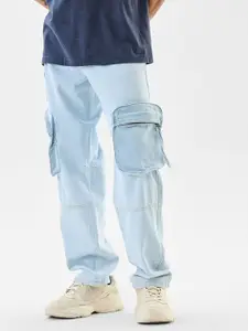 Snitch Men Snitch Light Blue Mid-Rise Baggy Cotton Cargo Jeans