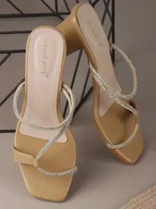 DressBerry Women's Beige Slip On Casual Heel Block Sandals