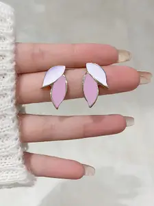 VAGHBHATT Silver-Plated Leaf Shaped Enamelled Studs