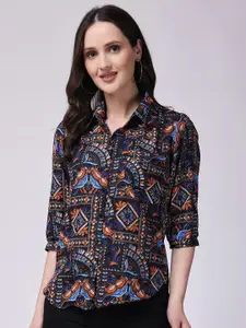 SCORPIUS Abstract Printed Spread Collar Casual Shirt