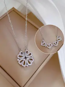 SUBHAGALANKAR Women Silver-Plated Lobster Closure Magnetic Clover Necklace