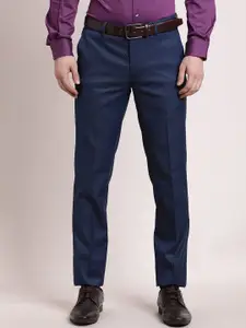 Turtle Men Solid Self Design Tailored Slim Fit Mid-Rise Flat-Front Formal Trousers