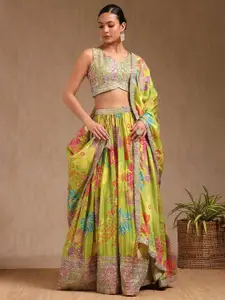 Soch Floral Embroidered Sequinned Ready to Wear Chinon Lehenga & Blouse With Dupatta