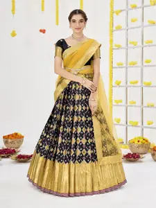 SHOPGARB Women Woven Design Semi-Stitched Lehenga & Unstitched Blouse With Dupatta