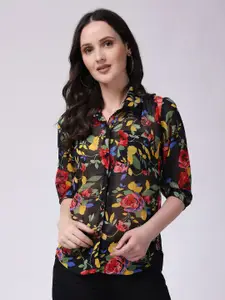 SCORPIUS Floral Printed Spread Collar Georgette Casual Shirt