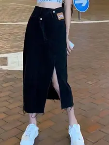 The Roadster Lifestyle Co Asymmetrical Midi Skirt With Side Slit