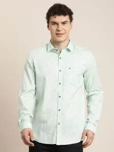 Turtle Printed Spread Collar Long Sleeves Pure Cotton Relaxed Slim Fit Casual Shirt