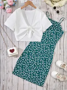 BAESD Girls Floral Print Applique A-Line Dress