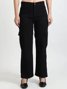 TYFFYN Women Flared High-Rise Stretchable Cargo Styles Jeans