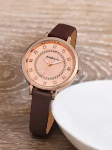 DressBerry Women Embellished Dial & Leather Straps Analogue Watch HOBDB-281-BR