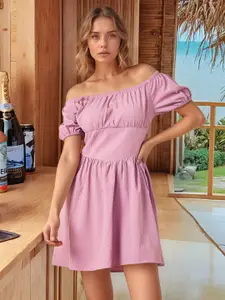 RARE Women Solid One Shoulder Fit & Flare Mini Dress