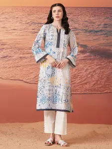 Lakshita Ethnic Motifs Printed Cotton Linen Straight Kurta