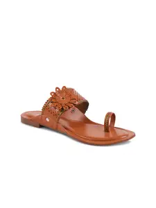 Padchin Women Embellished One Toe  Flats with Laser Cuts