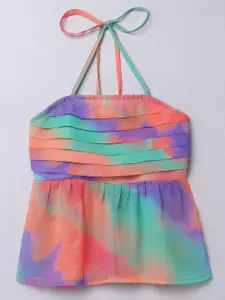 taffykids Girls Tie Dye Print Halter Neck Peplum Top