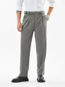 Snitch Men Textured Pleated Formal Trousers