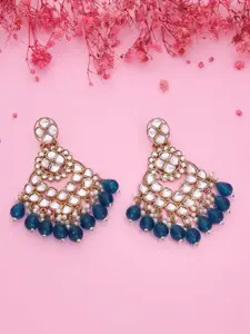 Anouk Gold-Plated Kundan Studded & Pearls Beaded Contemporary Drop Earrings