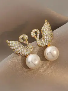 DIVASTRI Gold-Plated Animal Shaped Teardrop Artificial Stones And Beads Studs