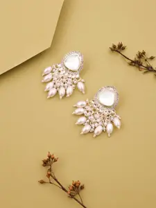 Anouk Gold-Plated Kundan Studded & Pearls Beaded Tear Drop Shaped Drop Earrings