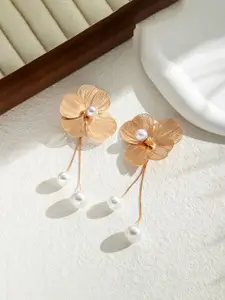 DIVASTRI Korean Gold-Plated Floral Shaped Teardrop Pearls Studs