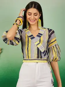 Sangria Women Striped Puff Sleeved Blouson Top