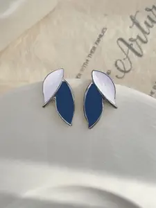 VAGHBHATT Silver-Plated Leaf Shaped Enamelled Studs