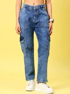 V-Mart Women Regular Fit Mid-Rise Light Fade Cargo Styles Jeans